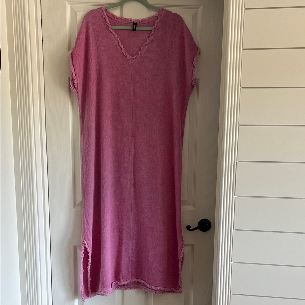 Venti Linen Cotton Italian Pink Frayed Edge Maxi Dress Size Large